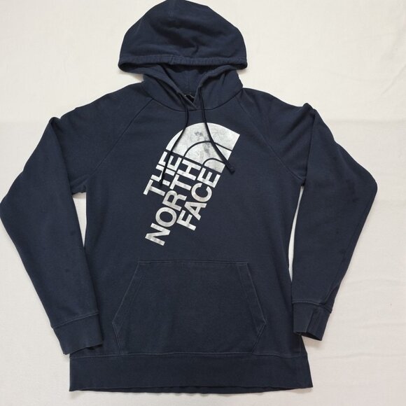 The North Face Hoodie Womens Size Large Navy Blue Sideways Logo READ Workware - Picture 1 of 11